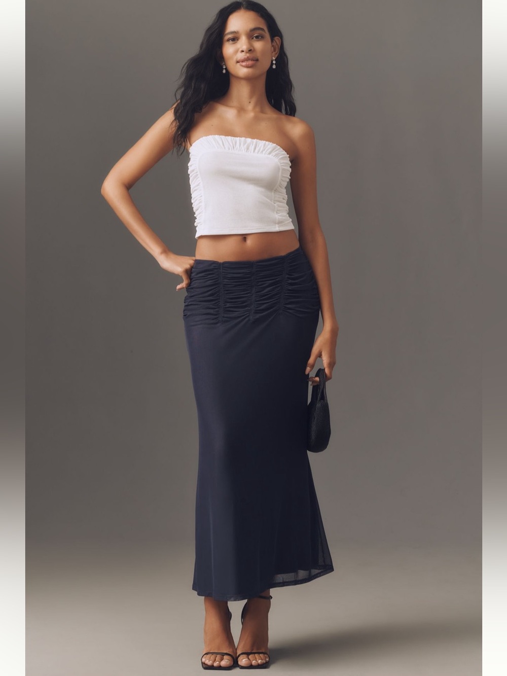 Maeve Ruched Yoke Column Maxi Skirt - Size S - BNWT